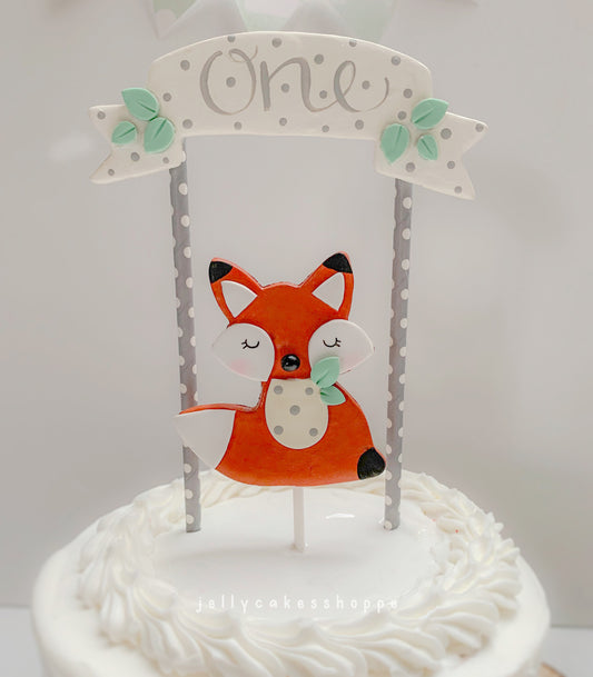 Woodland Fox 1st Birthday Cake Topper for Boy