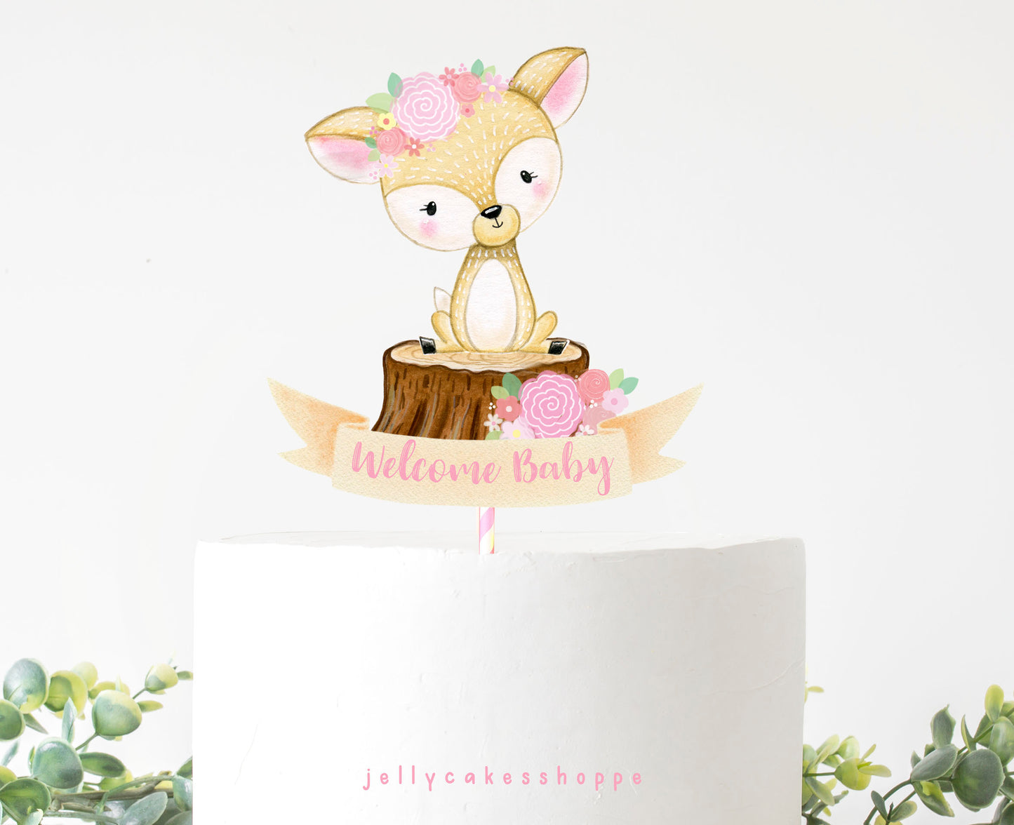 Woodland Deer Baby Shower Cake Topper for Girl, Baby Girl's 1st Birthday Cake Topper