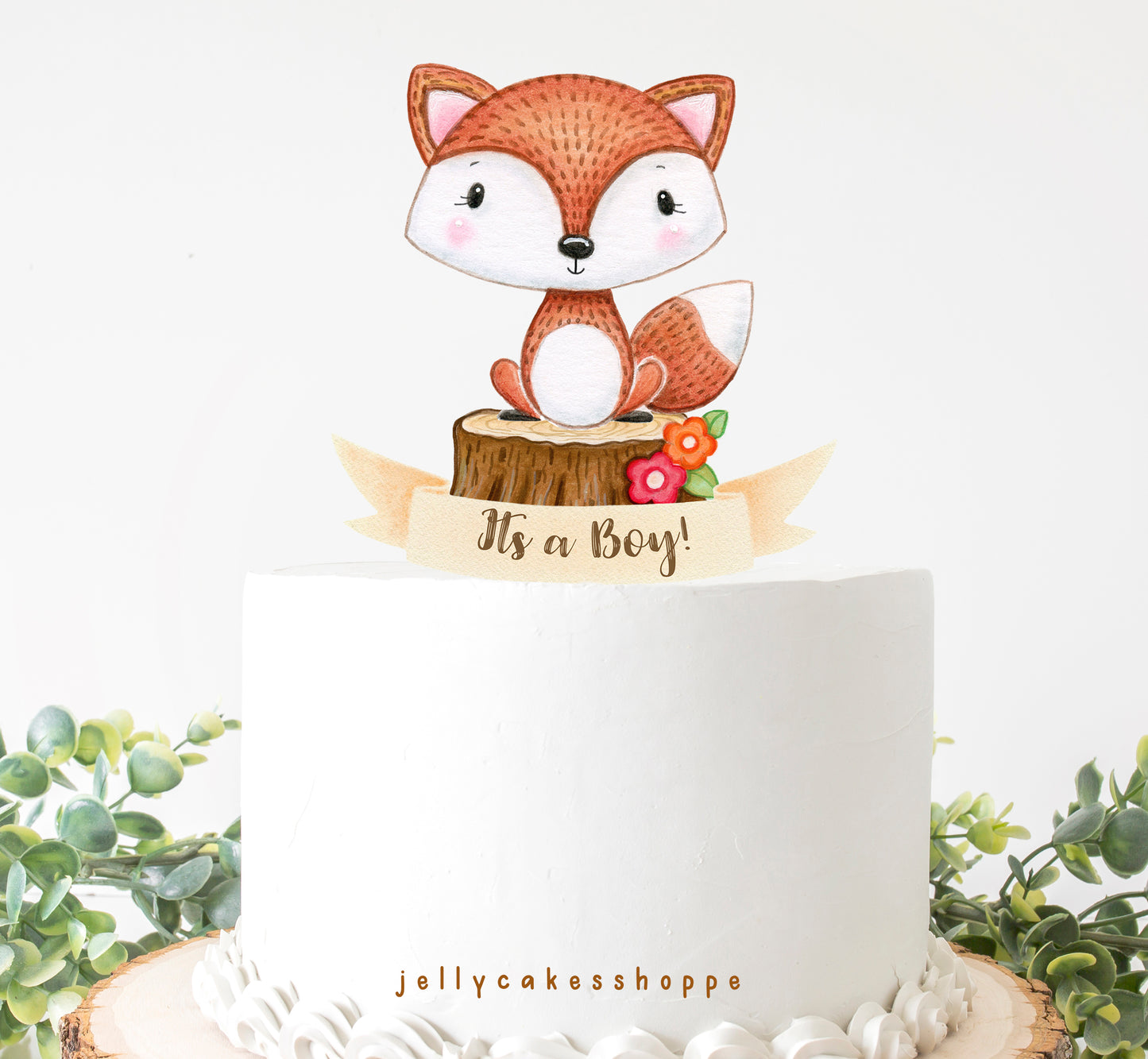 Woodland Fox Baby Shower Cake Topper, Fox 1st Birthday Cake Topper for Baby Boy