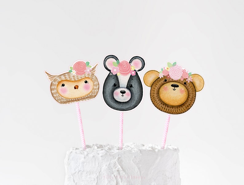 Woodland Animals Birthday Cake Topper for Girl, Woodland Baby Shower Cake Topper