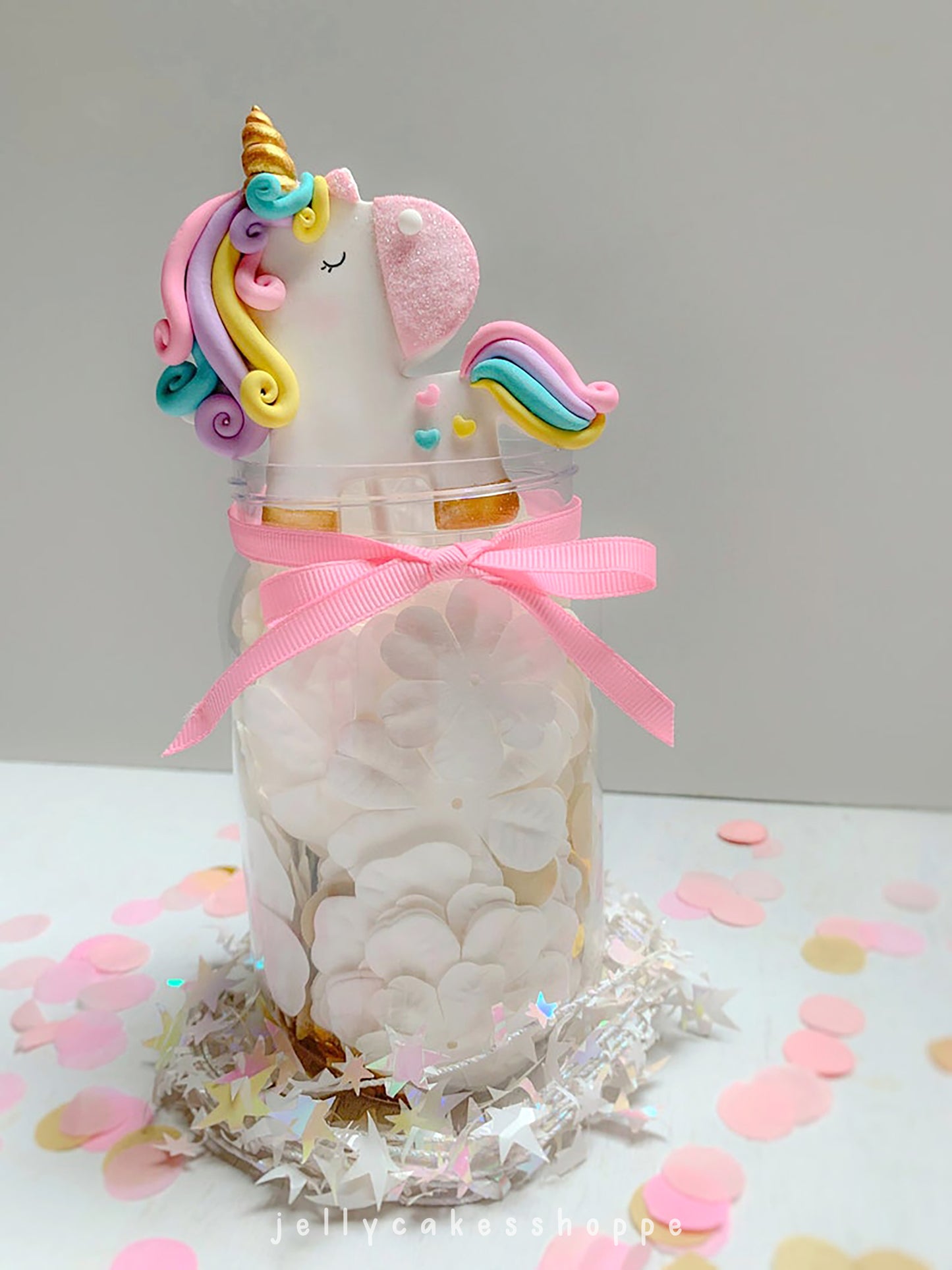 Unicorn Cake Topper with Pink Banner for Girl's Birthday