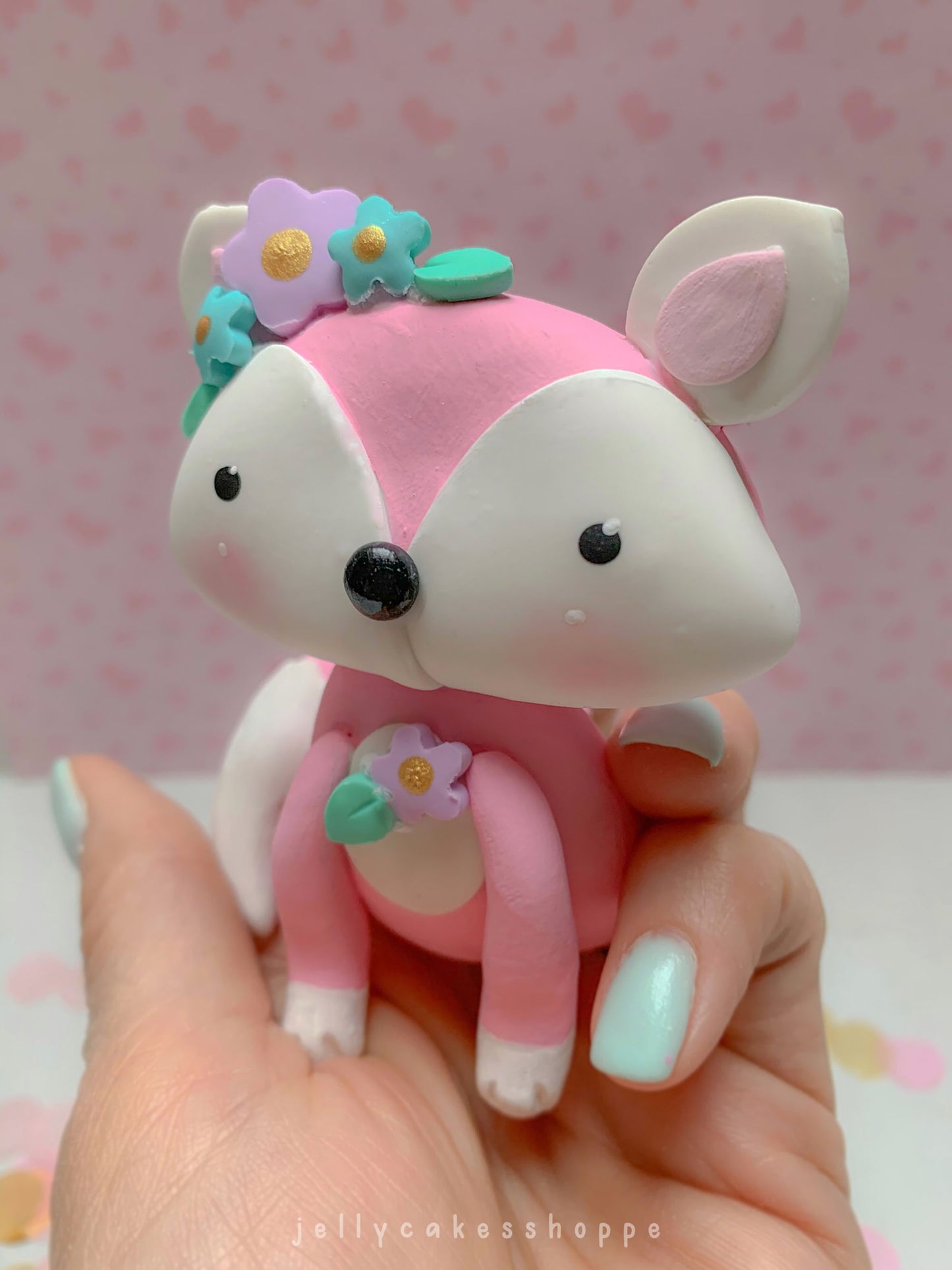 Pink Fox Cake Topper for Birthday and Baby Shower