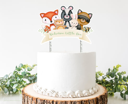 Woodland Animals Gender Neutral Baby Shower Cake Topper, Baby's 1st Birthday Cake Topper