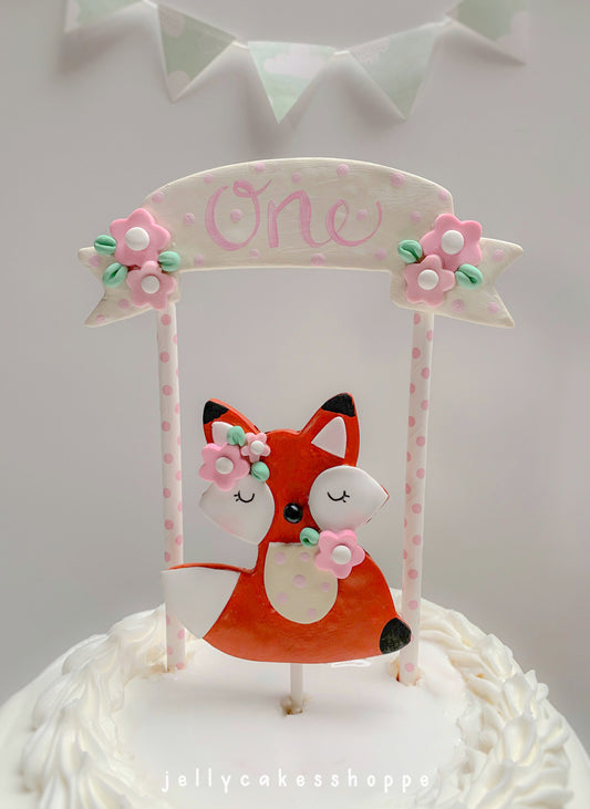 Woodland Fox 1st Birthday Cake Topper for Girl