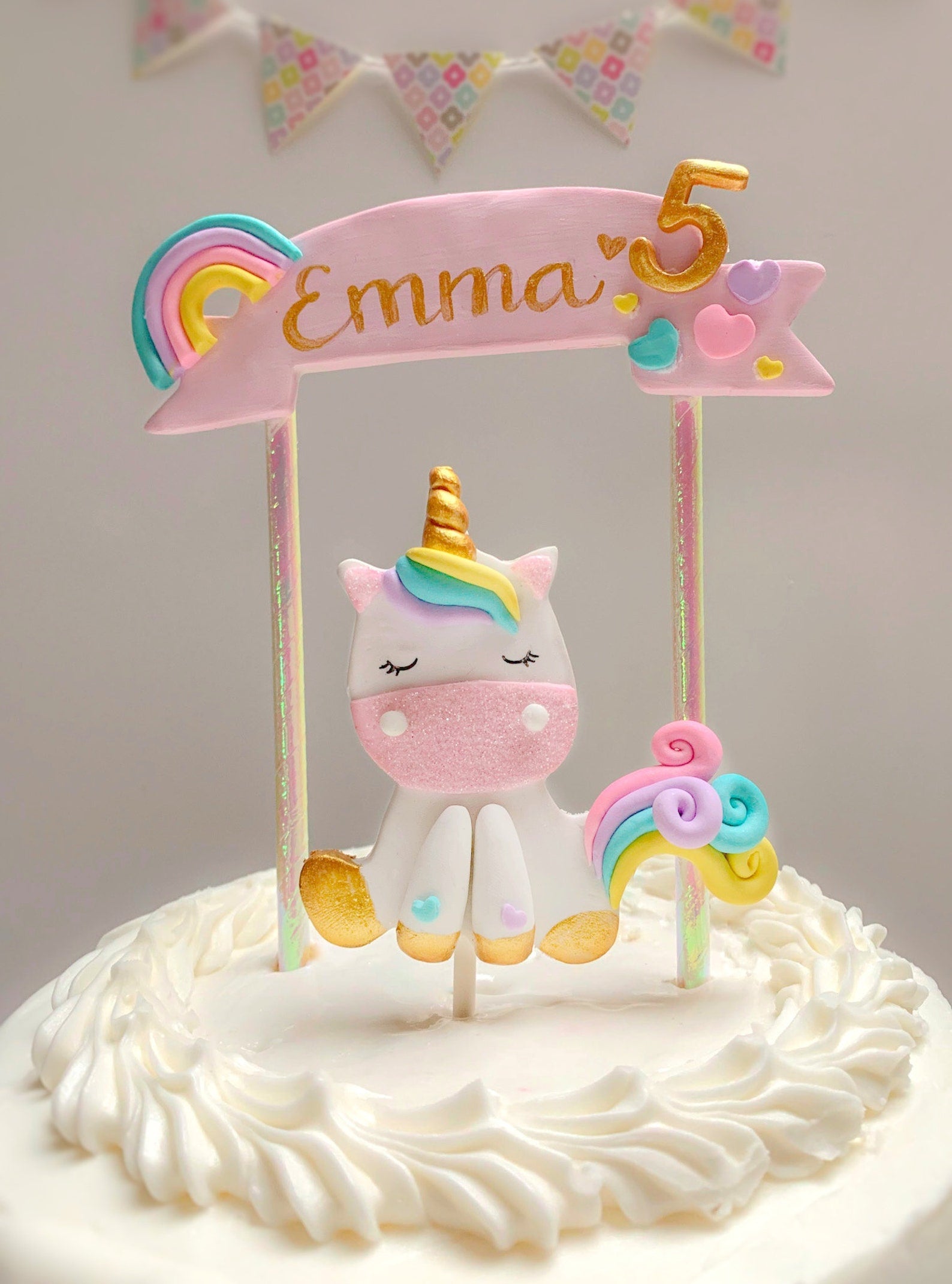 Personalised Custom Glitter Cake Topper Happy 10th Birthday Emma