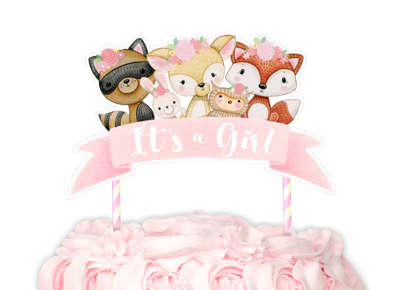 Woodland Animals Baby Shower Cake Topper, Baby Girl's 1st Birthday Cake Topper