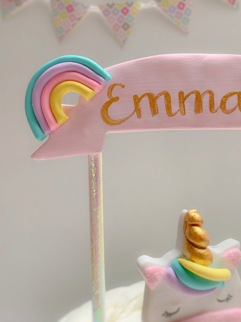 Rainbow Unicorn Cake Topper with Pink Banner