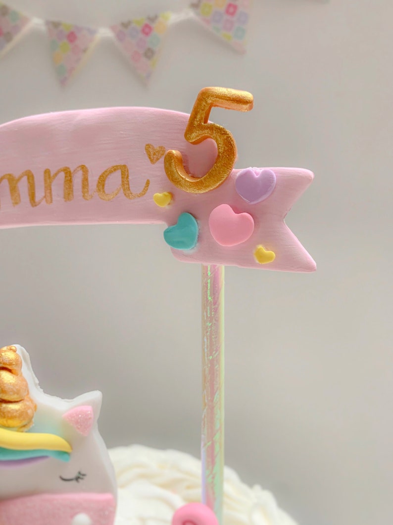 Rainbow Unicorn Cake Topper with Pink Banner