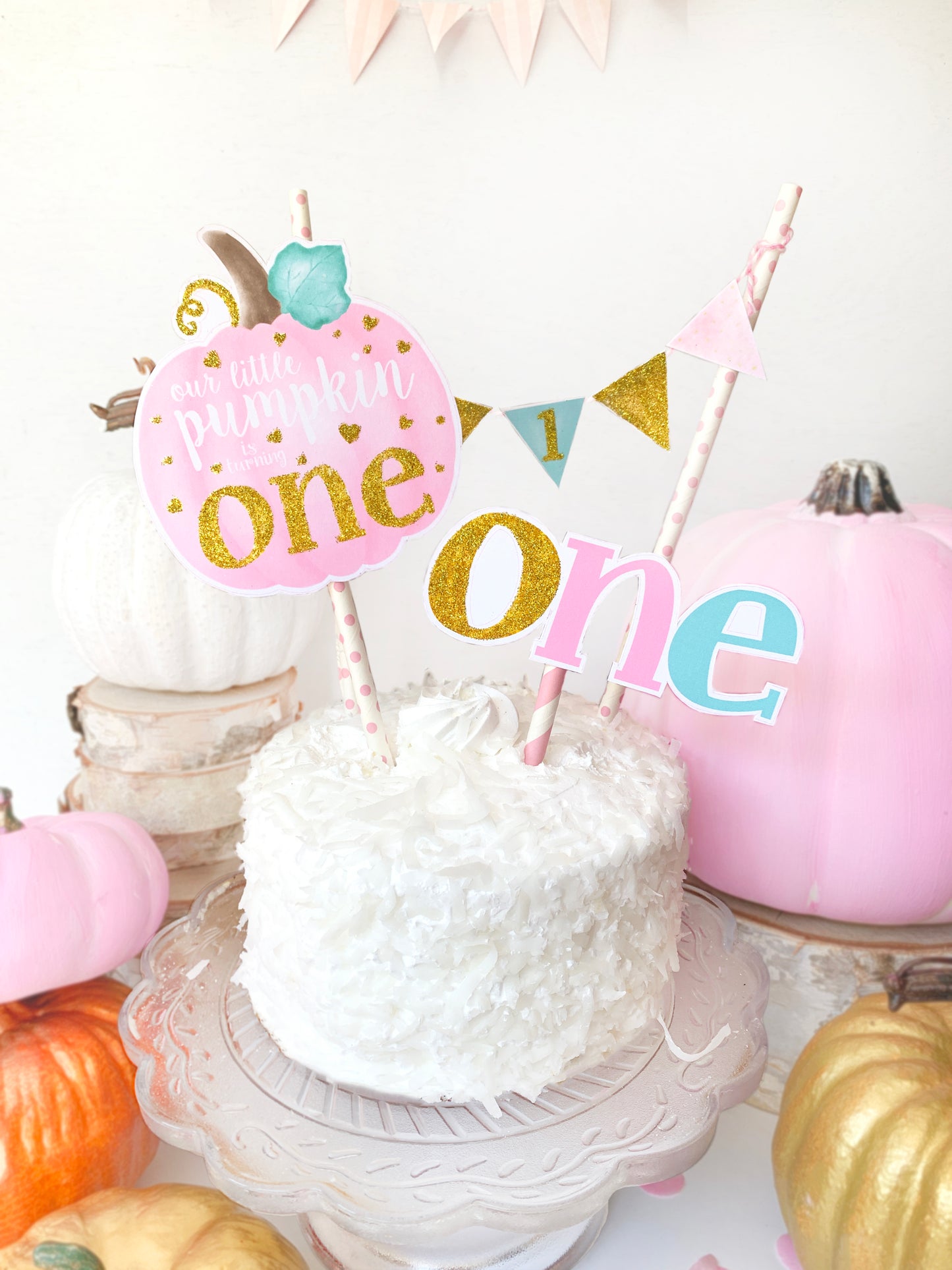 Pink Pumpkin 1st Birthday Cake Topper