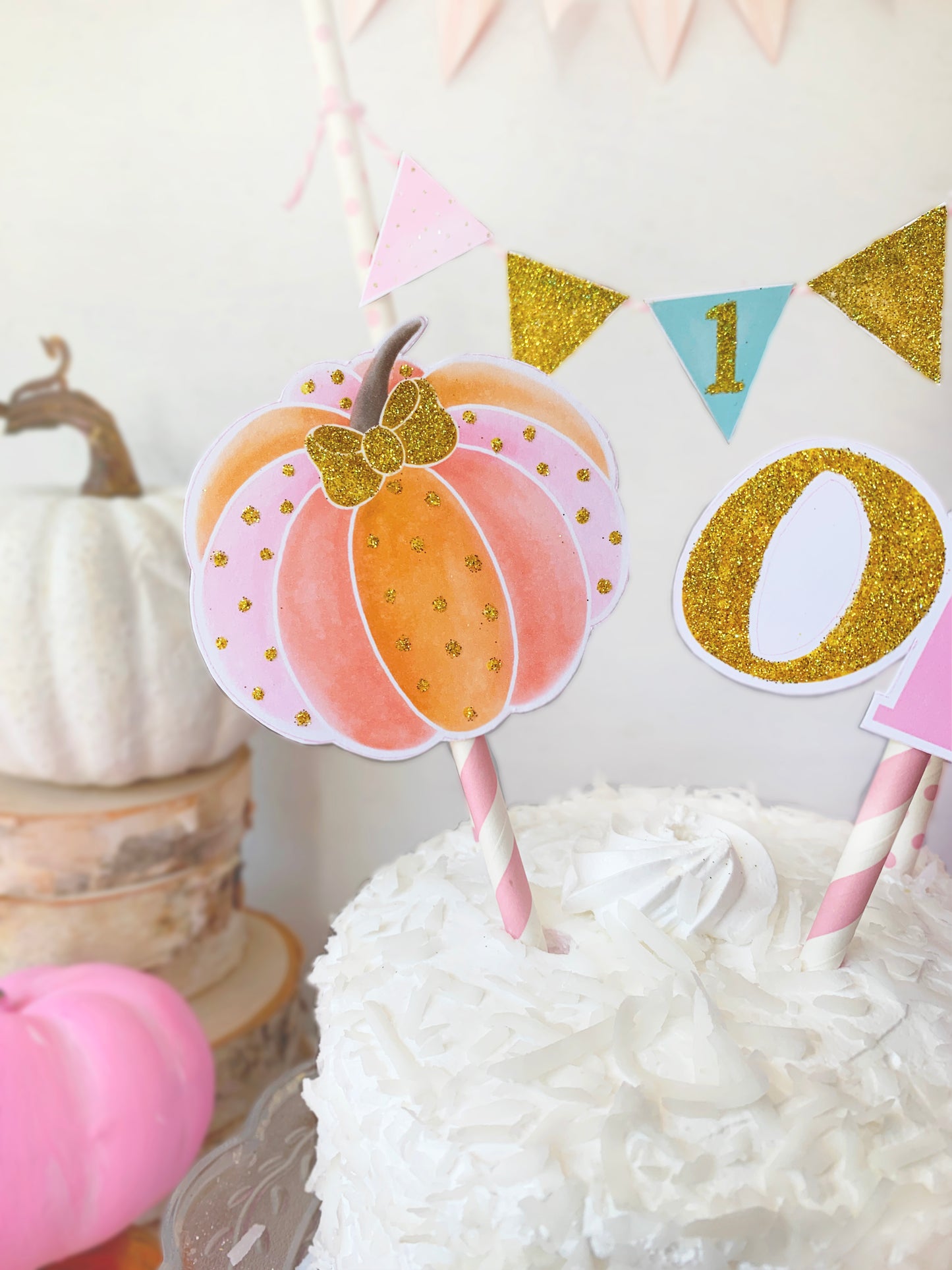 Pink Pumpkin 1st Birthday Cake Topper
