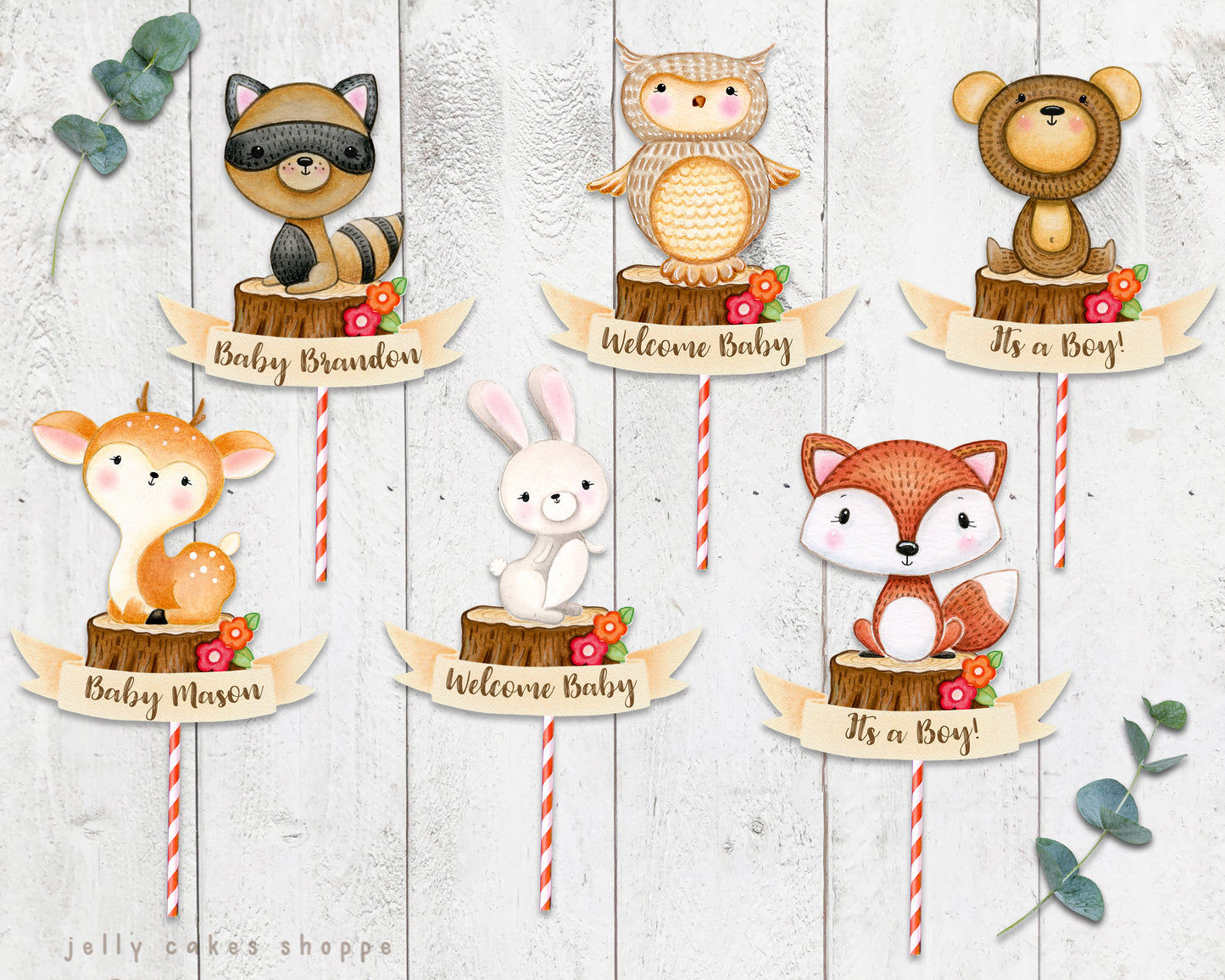 Woodland Bear Baby Shower Cake Topper, Woodland Birthday Cake Topper