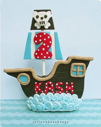 Pink Pirate Ship Cake Topper