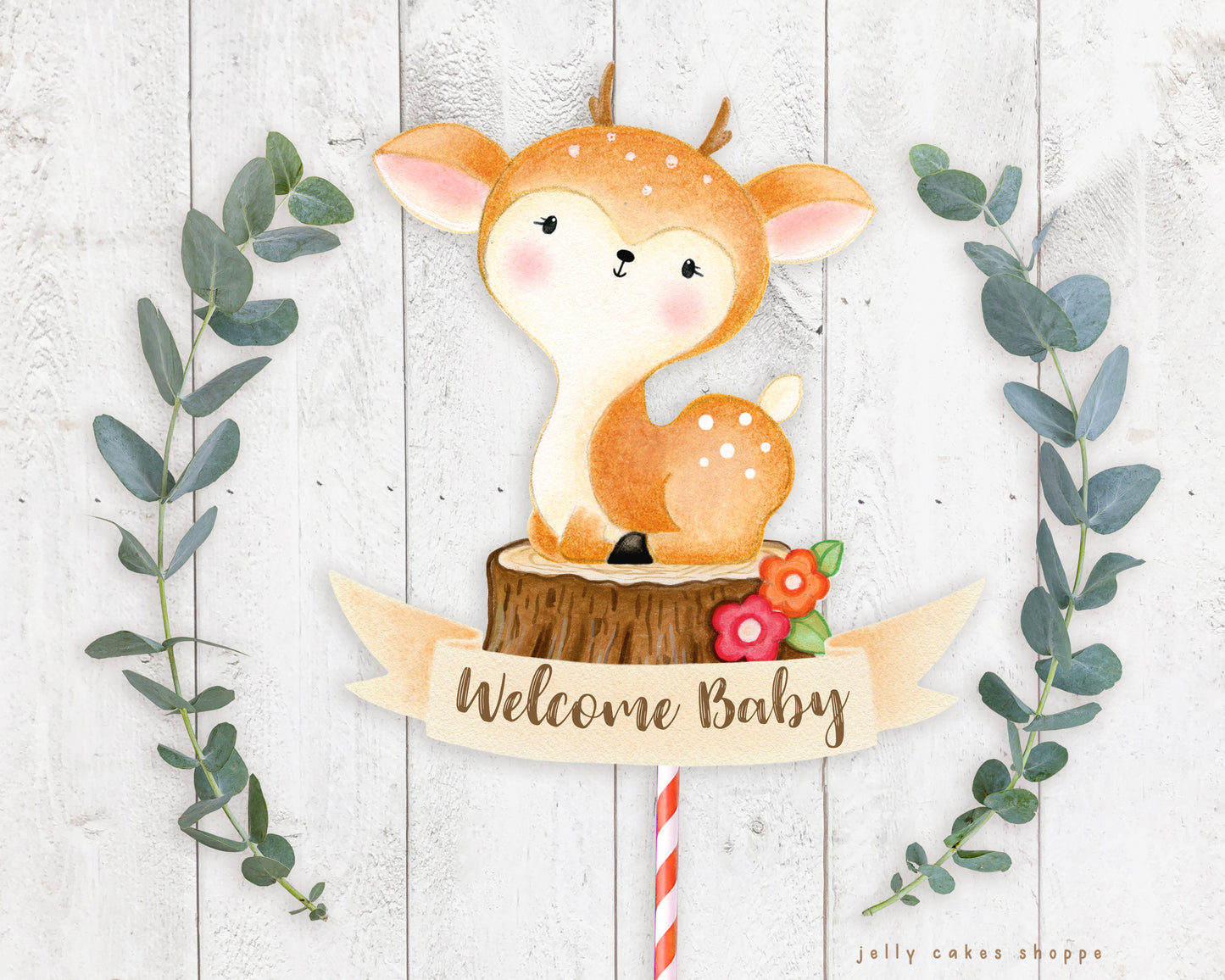 Woodland Deer Baby Shower Cake Topper for Boy, Baby Boy's 1st Birthday Cake Topper