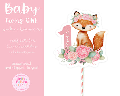 Woodland Fox Cake Topper for Girl's 1st Birthday