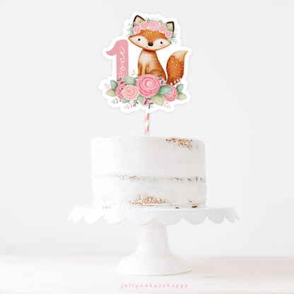 Woodland Fox Cake Topper for Girl's 1st Birthday