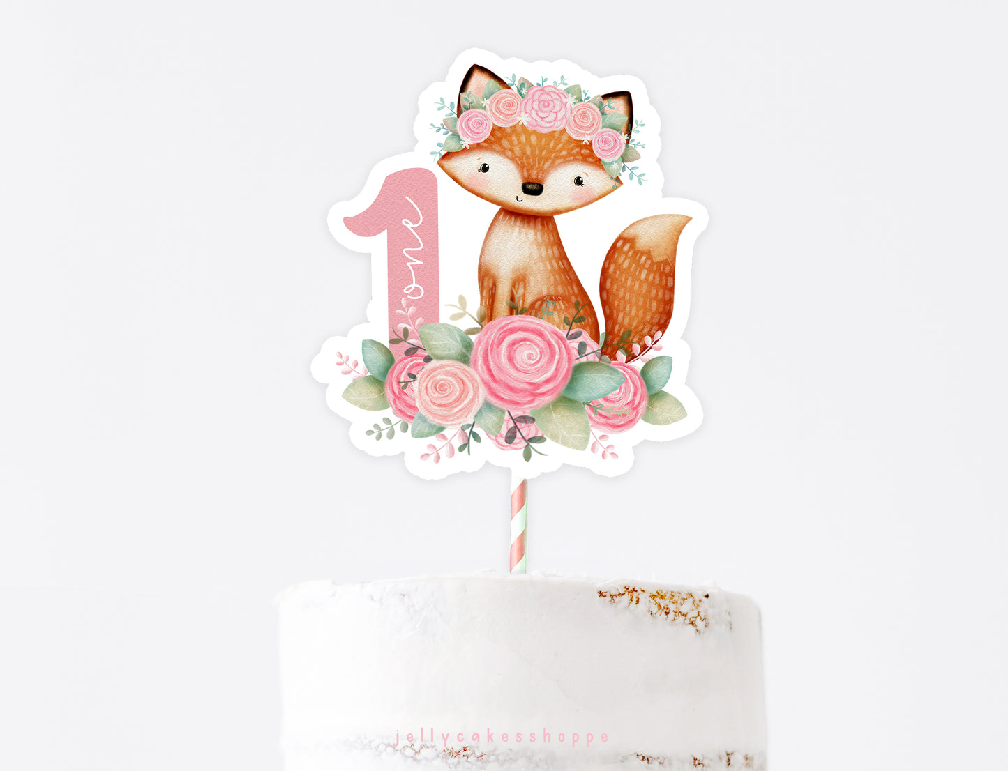Woodland Fox Cake Topper for Girl's 1st Birthday
