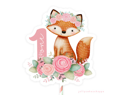 Woodland Fox Cake Topper for Girl's 1st Birthday