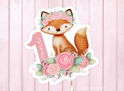 Woodland Fox Cake Topper for Girl's 1st Birthday