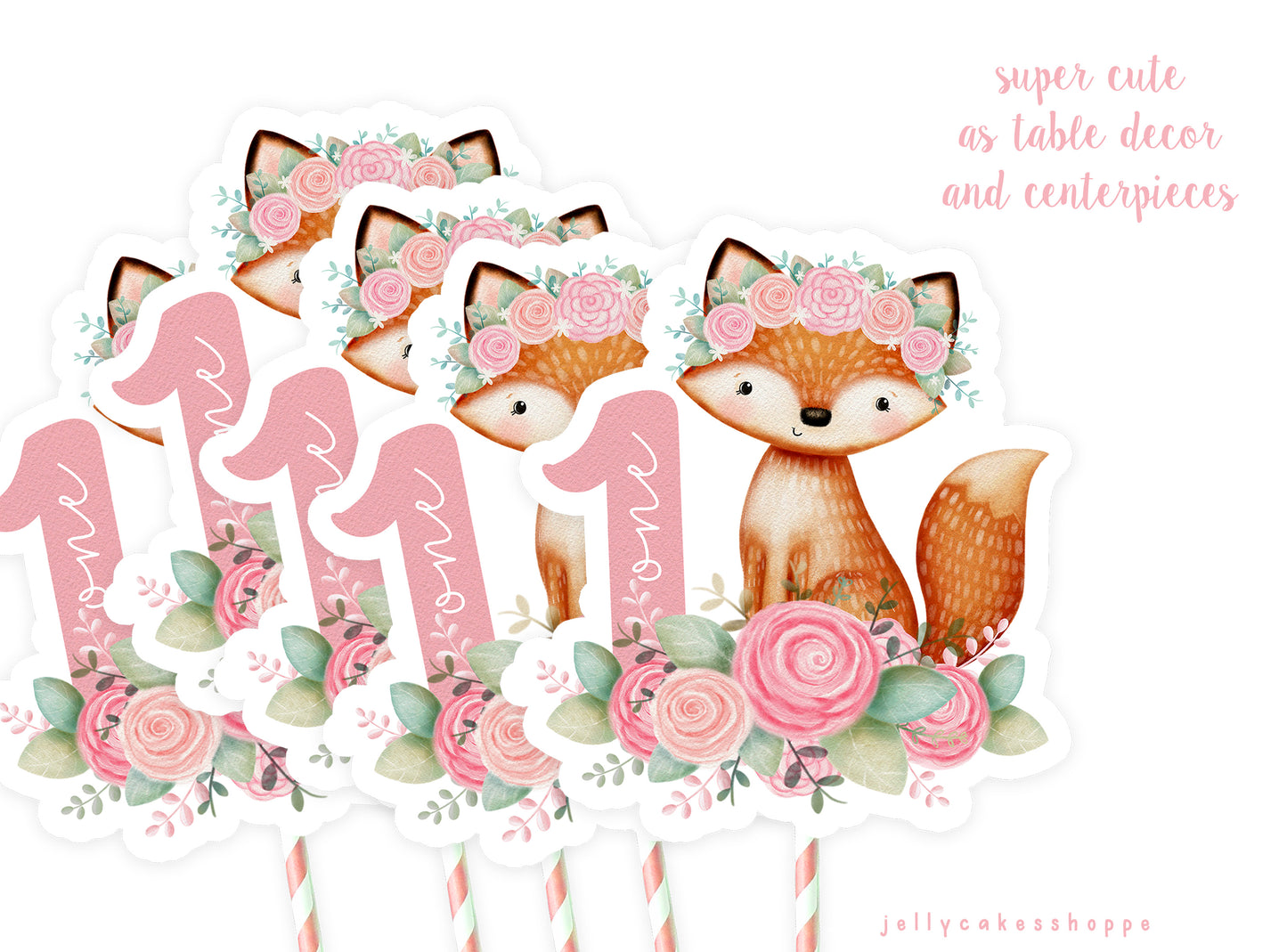 Woodland Fox Cake Topper for Girl's 1st Birthday