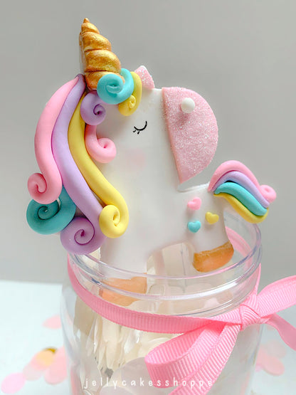 Unicorn Cake Topper with Pink Banner for Girl's Birthday