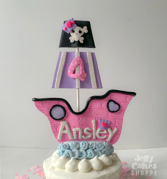 Pink Pirate Ship Cake Topper