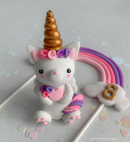 Pink Rainbow Kittycorn Cake Decorations