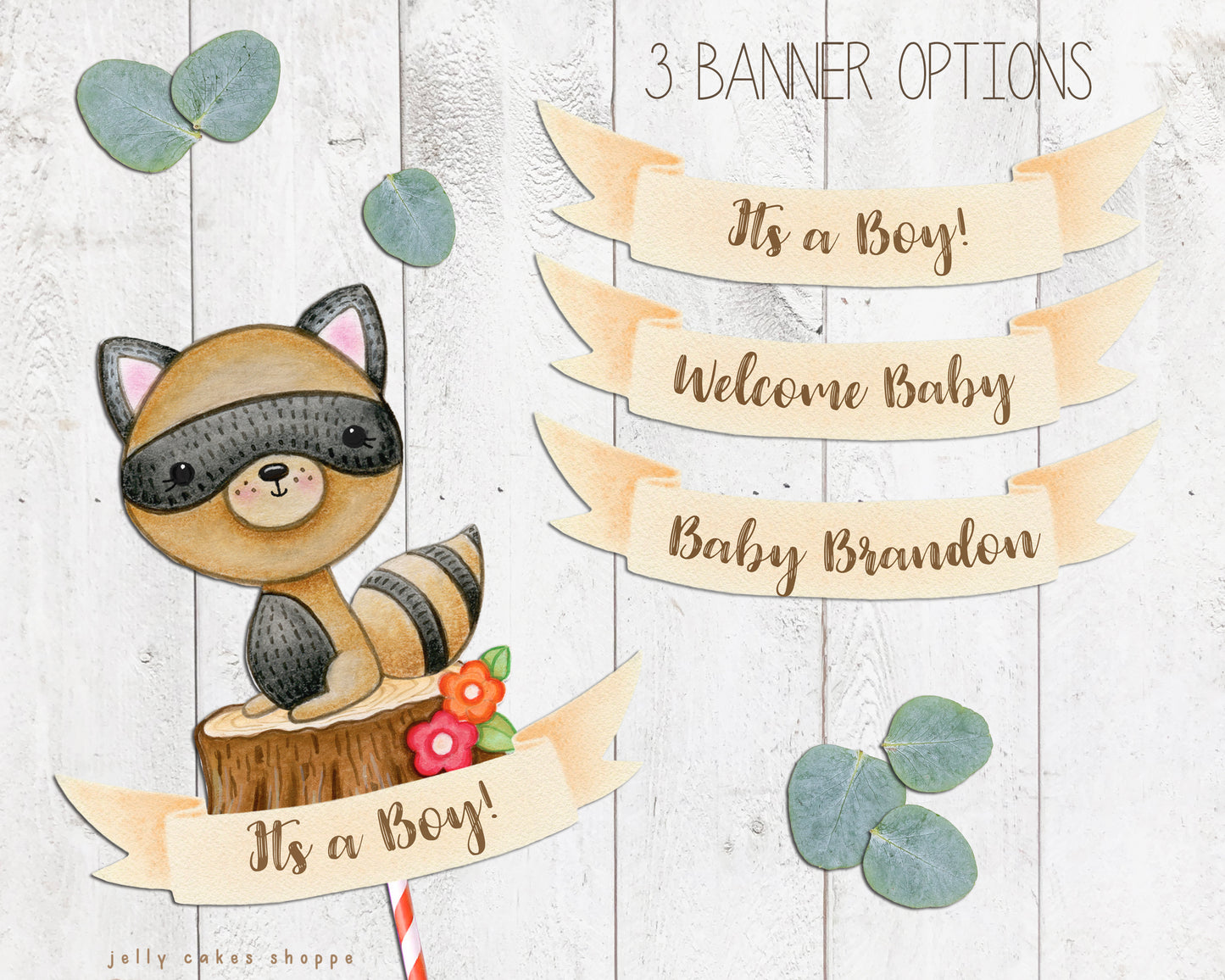 Woodland Raccoon Baby Shower Cake Topper for Boy, Baby Boy's 1st Birthday Cake Topper