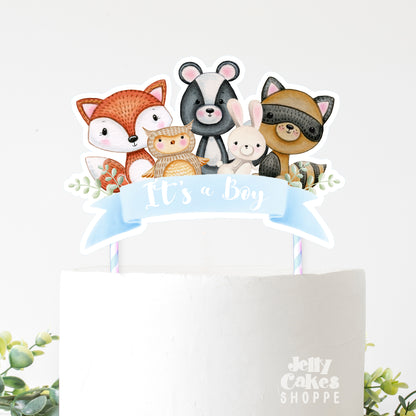 Woodland Animals Baby Shower Cake Topper for Boy, Baby's 1st Birthday Cake Topper
