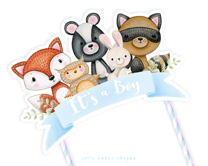 Woodland Animals Baby Shower Cake Topper for Boy, Baby's 1st Birthday Cake Topper