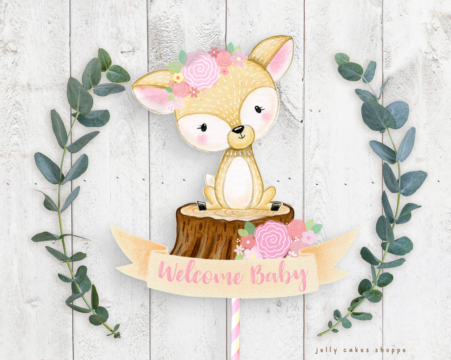 Woodland Deer Baby Shower Cake Topper for Girl, Baby Girl's 1st Birthday Cake Topper