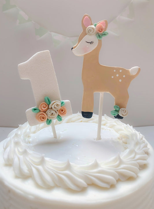 Woodland Deer 1st Birthday Cake Topper for Girl