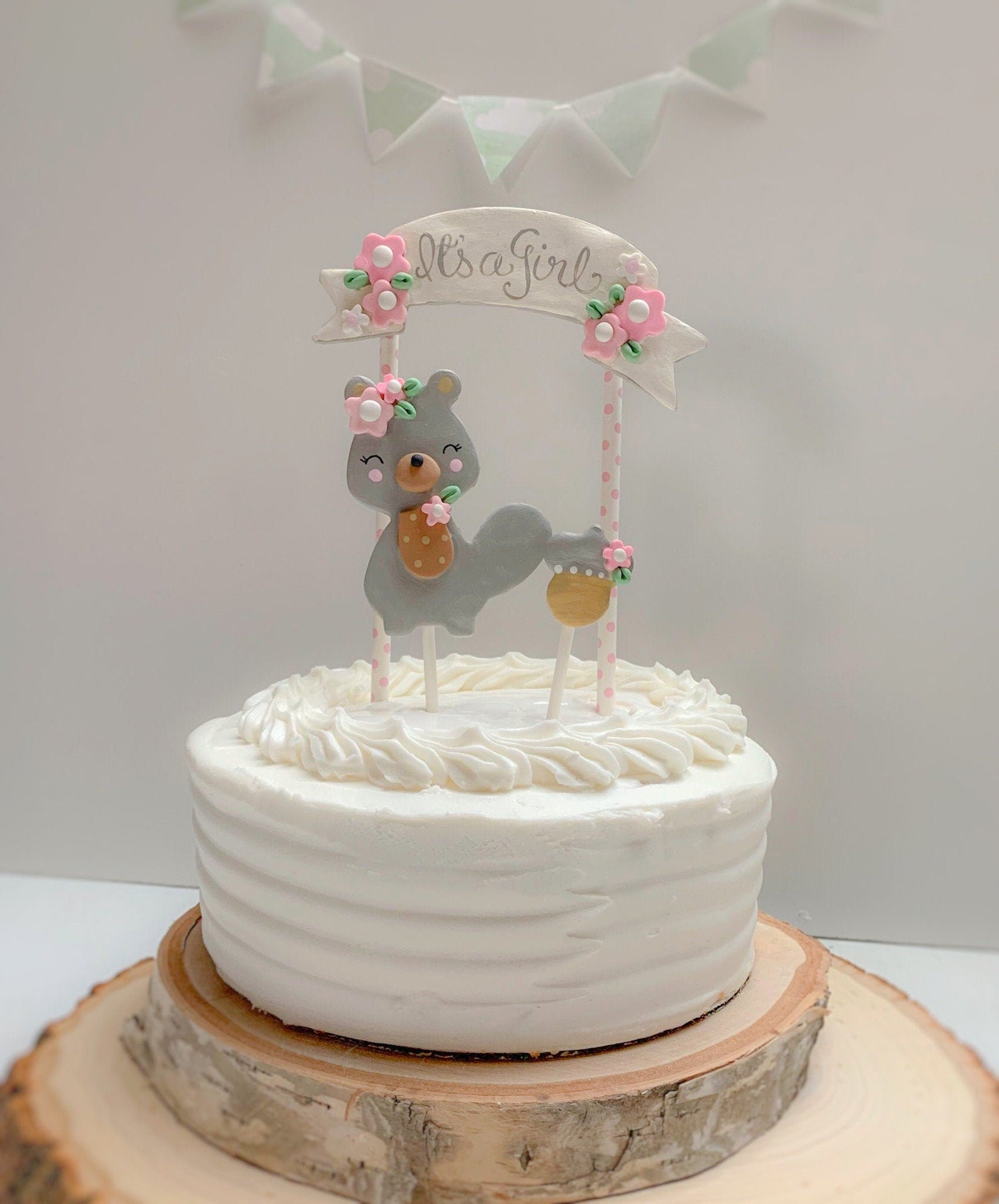 Woodland Animal Baby Shower Cake Topper for Girl, Cute Squirrel